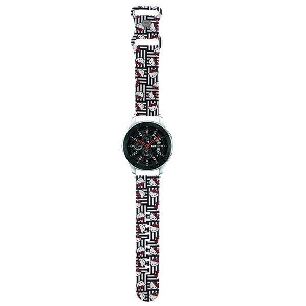 Pulseira Hello Kitty de Silicone com Cabeças e Listras Universal 22mm - Preta