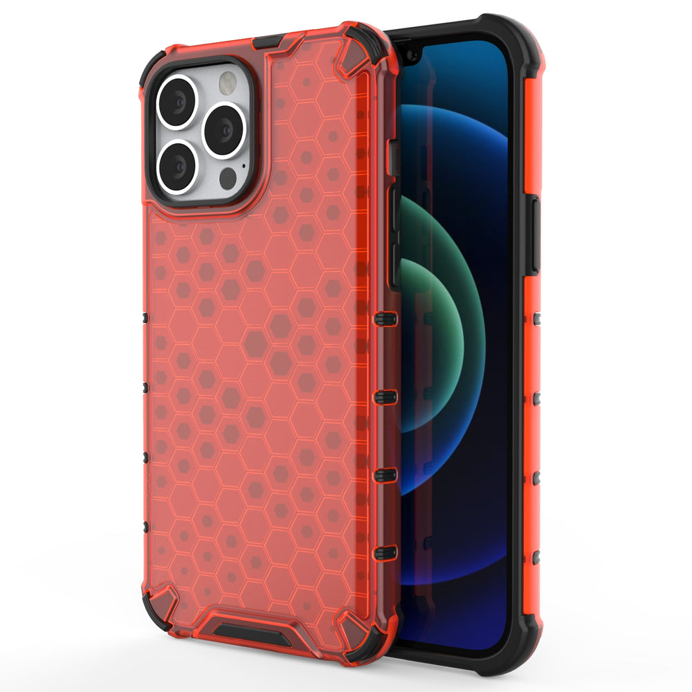 Capa protetora Honeycomb com moldura de gel para iPhone 13 Pro Max vermelha