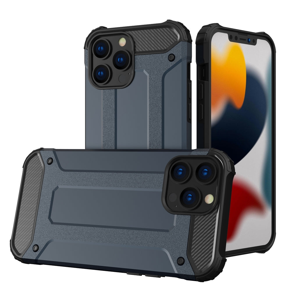 Capa híbrida blindada Hybrid Armor para iPhone 13 Pro na cor azul.