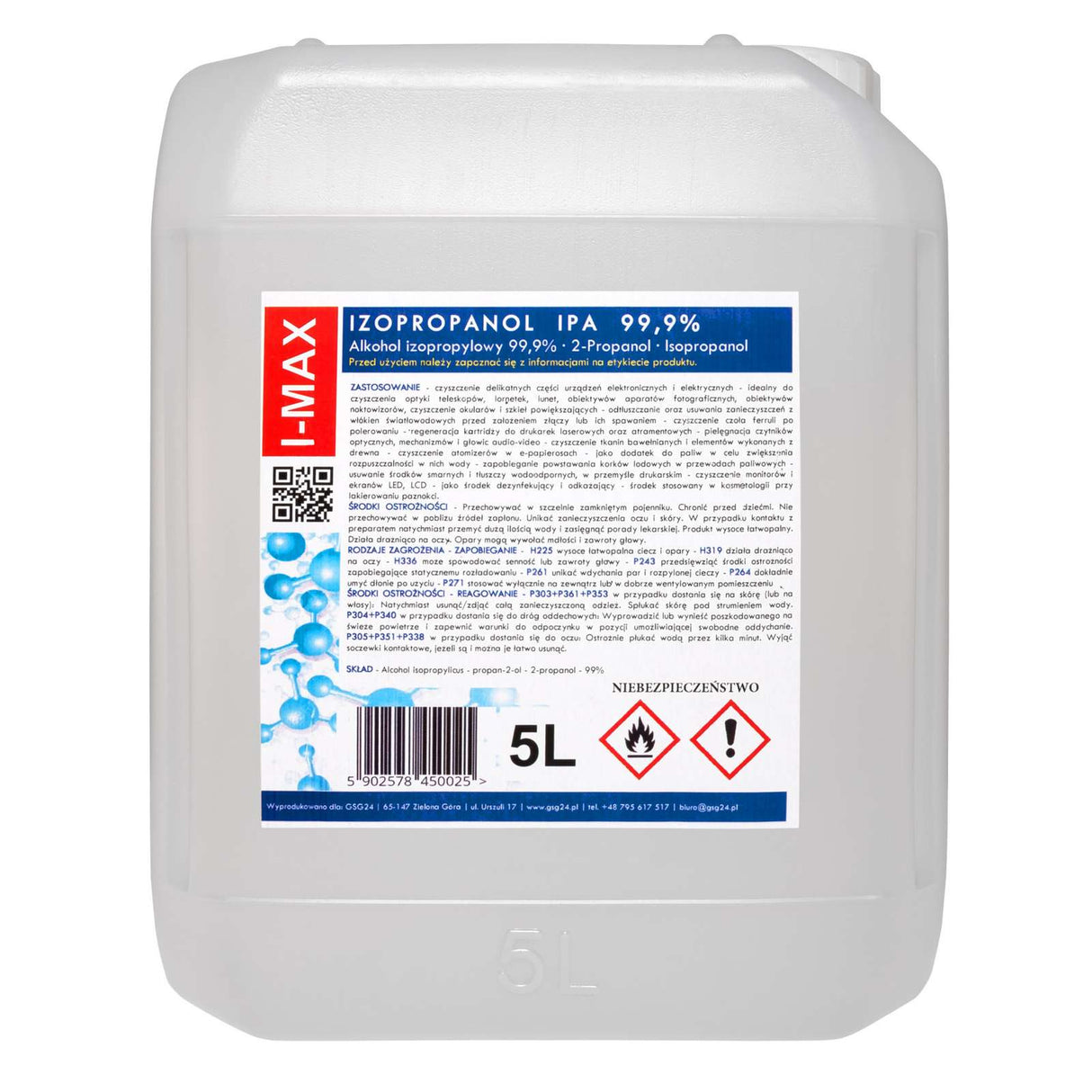 Álcool isopropílico Isopropanol IPA I-MAX 99,9% 5L