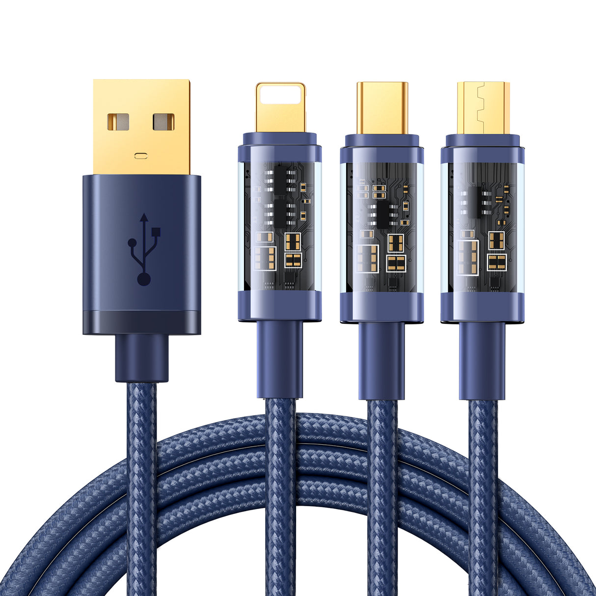 Cabo USB Joyroom 3 em 1 - USB Tipo C / Lightning / micro USB 3,5 A 1,2m azul (S-1T3015A5)