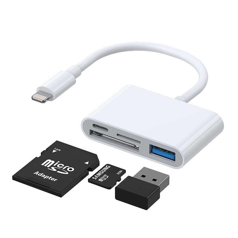 Joyroom HUB adaptador multifuncional OTG Lightning - USB 3.2 Gen 1 (3.0, 3.1 Gen 1) / leitor de cartões SD, TF / Lightning branco (S-H142 branco)