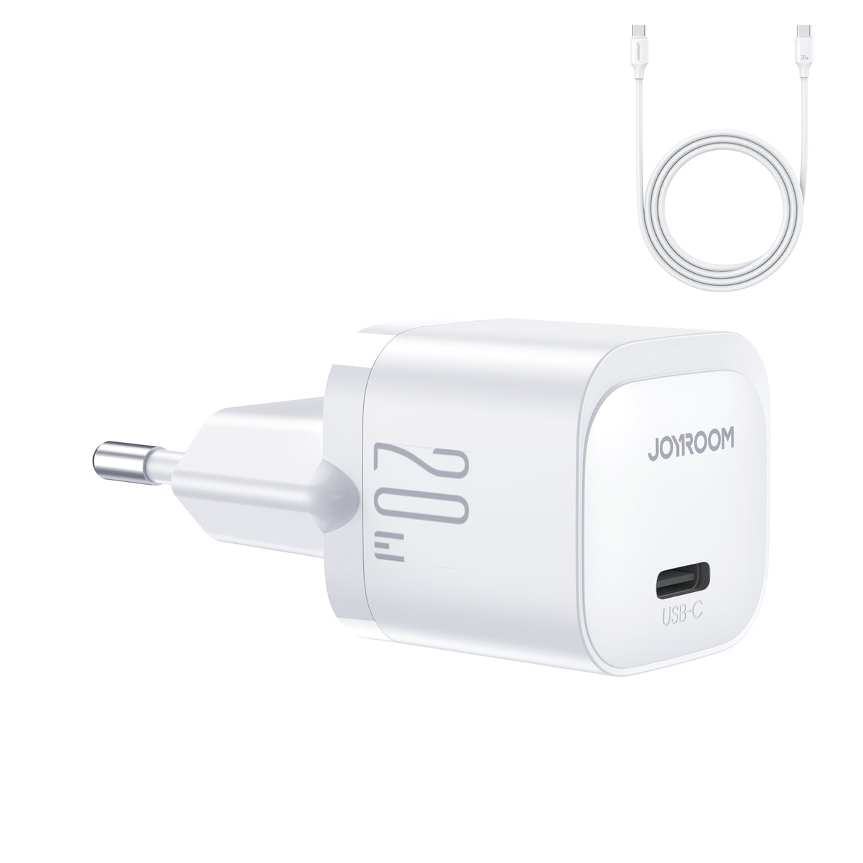 Carregador de rede Joyroom JR-TCF02 USB-C PD 20W + cabo USB-C - branco