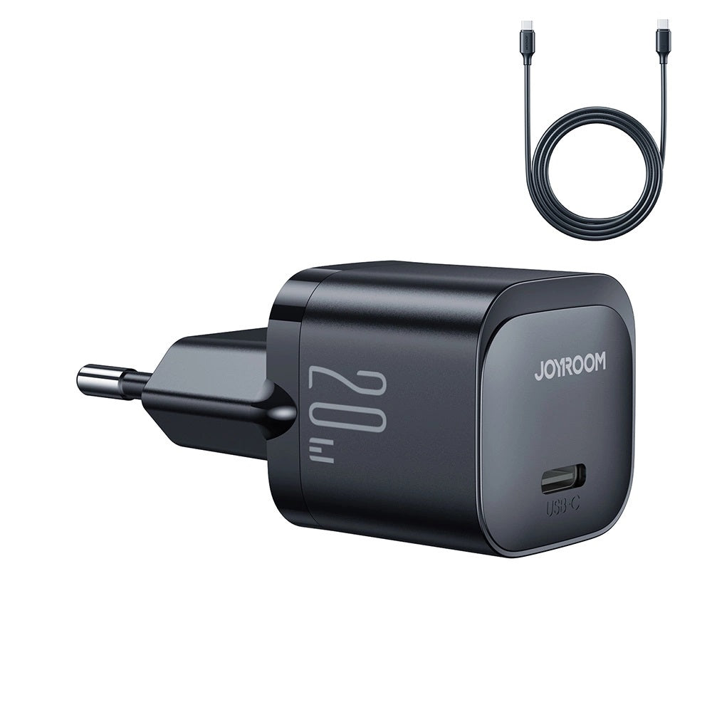Carregador de rede Joyroom JR-TCF02 USB-C PD 20W + cabo USB-C - preto