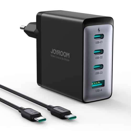 Carregador GaN Joyroom JR-TCG04EU 100W com 3x USB-C, USB-A + cabo USB-C / USB-C 100W - preto