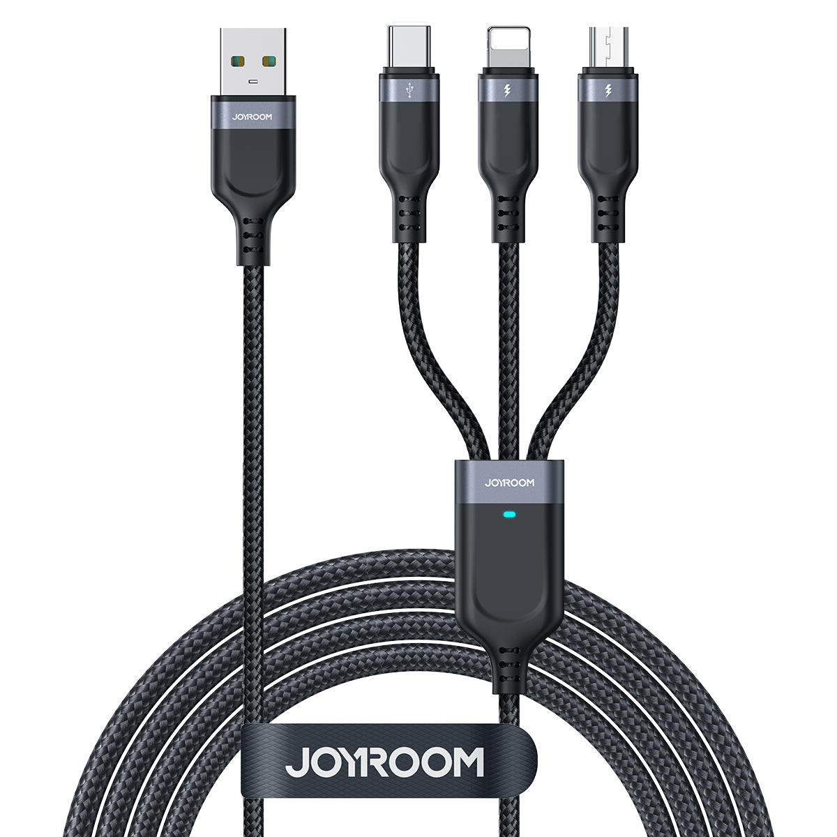 Cabo 3-em-1 Joyroom Multi-Use Series S-1T3018A18 Lightning USB-C micro USB 30 cm - preto