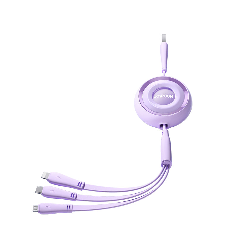Cabo enrolado 3 em 1 Joyroom S-A40 Colorful Series USB-A para USB-C / Lightning / microUSB 1m - roxo