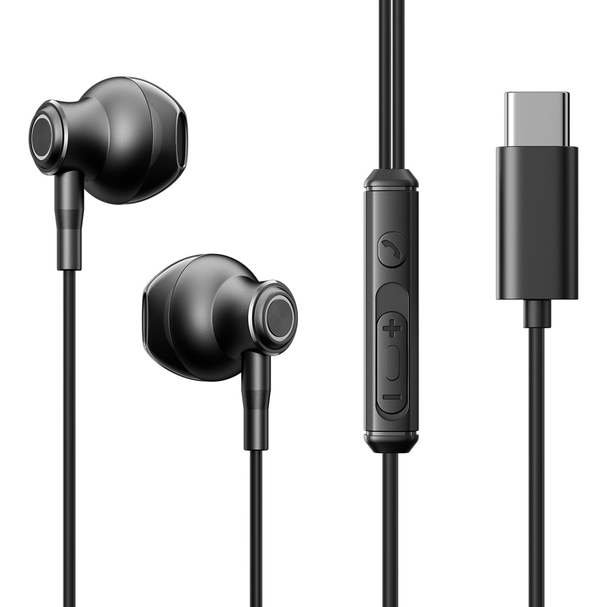 Fones de ouvido intra-auriculares USB-C Joyroom TYPE-C Series JR-EC07 metálicos - pretos