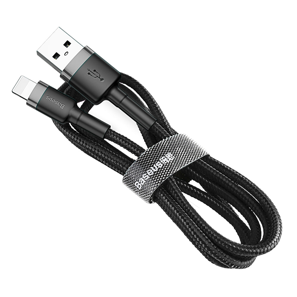 Cabo Baseus Cafule resistente de nylon USB / Lightning QC3.0 2.4A 1M preto-cinza (CALKLF-BG1)