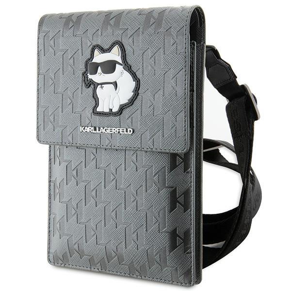 Bolsa Karl Lagerfeld Saffiano Monograma Choupette - prateada