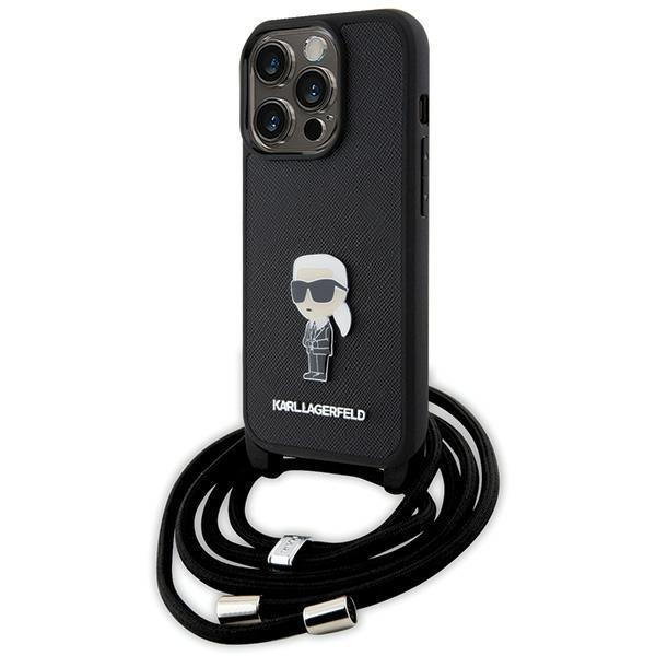 Etui Karl Lagerfeld Crossbody Saffiano Monogram Metal Pin Karl & Choupette para iPhone 15 Pro - preto