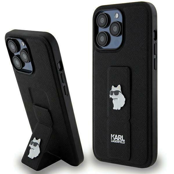 Etui Karl Lagerfeld Gripstand Saffiano Choupette Pins para iPhone 13 Pro / 13 - preto