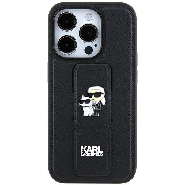 Capa Karl Lagerfeld Gripstand Saffiano Karl&Choupette Pins para iPhone 11 / Xr - preta
