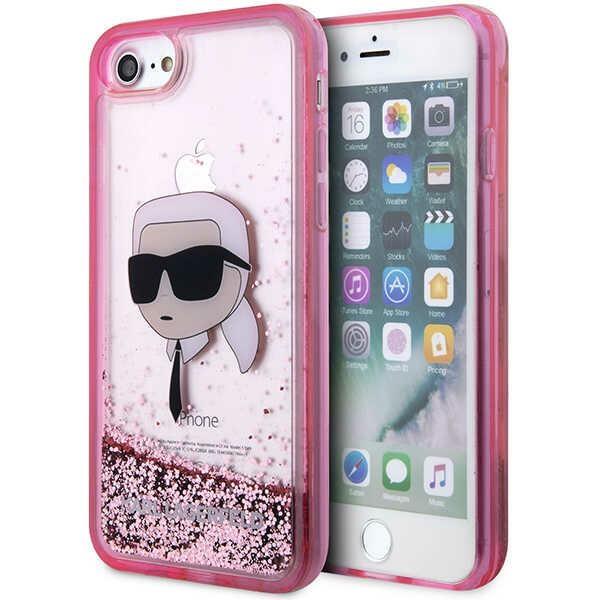 Capa Karl Lagerfeld Glitter com a Cabeça do Karl para iPhone 7 / 8 / SE 2020 / SE 2022 - rosa