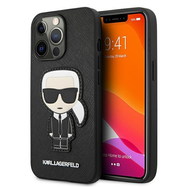 Etui Karl Lagerfeld Saffiano Ikonik Karl's Patch para iPhone 13 Pro / iPhone 13 - preto