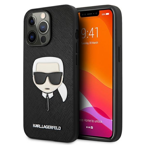Etui Karl Lagerfeld Saffiano Ikonik Karl's Head para iPhone 13 Pro / iPhone 13 - preto