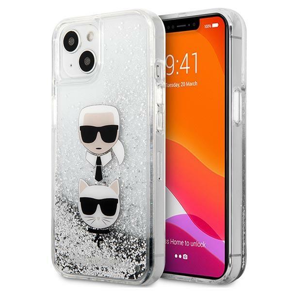 Etui Karl Lagerfeld Liquid Glitter Karl&Choupette Head para iPhone 13 mini - prateado