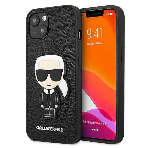 Capa Karl Lagerfeld Saffiano Ikonik com Patch do Karl para iPhone 13 mini - preta