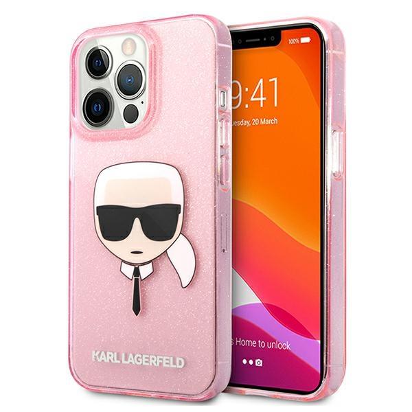 Capa Karl Lagerfeld Glitter com a Cabeça do Karl para iPhone 13 Pro Max - rosa