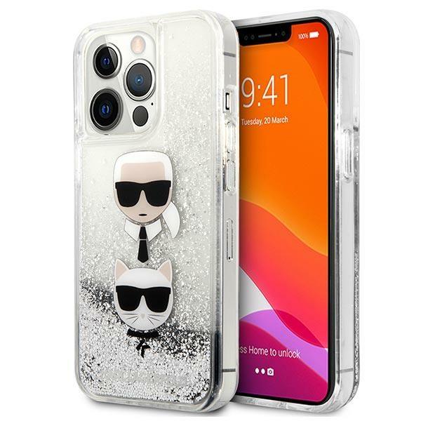 Capa Karl Lagerfeld Liquid Glitter Karl&Choupette Head para iPhone 13 Pro Max - prateada