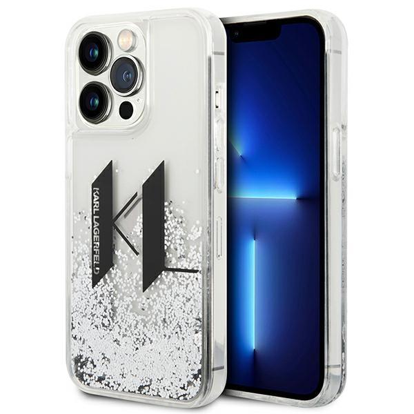Estojo Karl Lagerfeld com Glitter Líquido e Grande KL para iPhone 14 Pro - prateado