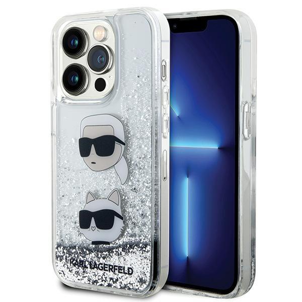 Estojo Karl Lagerfeld com Glitter Líquido Karl&Choupette Heads para iPhone 14 Pro - prateado