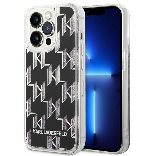 Etui Karl Lagerfeld Liquid Glitter Monogram para iPhone 14 Pro - preto