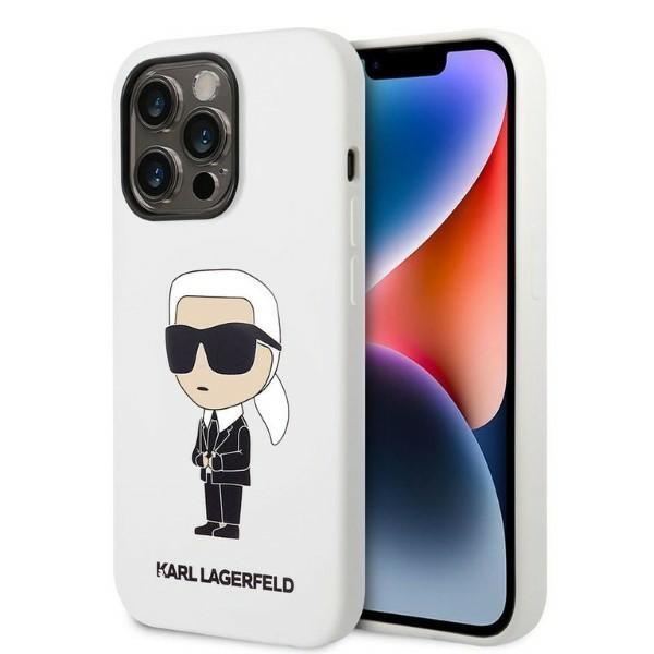 Capa de Silicone Ikonik Karl Lagerfeld para iPhone 14 Pro - branca