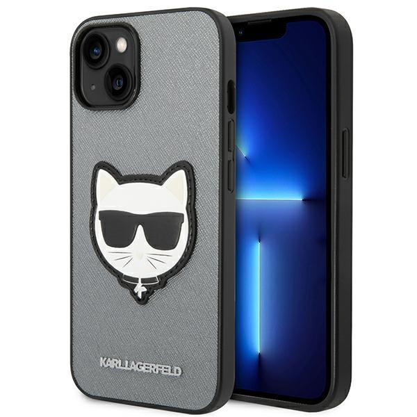 Estojo Karl Lagerfeld Saffiano Choupette Head Patch para iPhone 14 Plus - prateado
