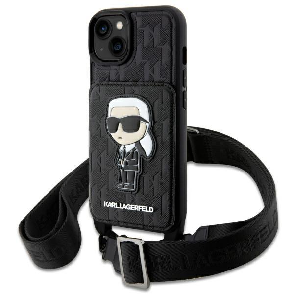 Capa Karl Lagerfeld Crossbody Saffiano Monogram Ikonik para iPhone 14 - preta