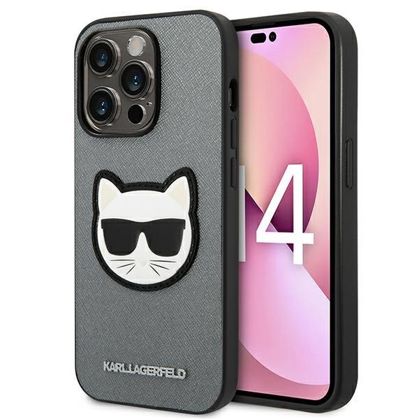 Capa Karl Lagerfeld Saffiano Choupette Head Patch para iPhone 14 Pro Max - prateada