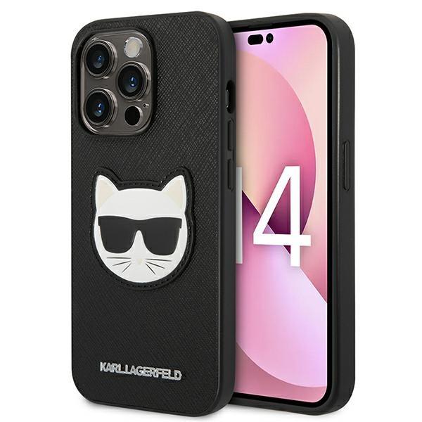 Capa Karl Lagerfeld Saffiano Choupette Head Patch para iPhone 14 Pro Max - preta
