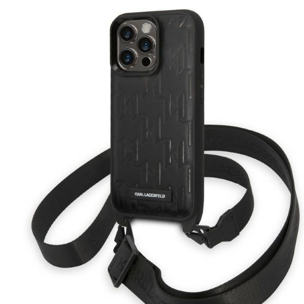 Etui Karl Lagerfeld Monogram Plaque Logo Strap para iPhone 14 Pro Max - preto
