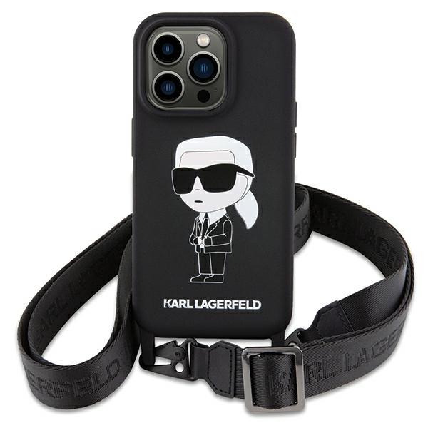 Capa Karl Lagerfeld Ikonik Crossbody de Silicone para iPhone 15 - preta