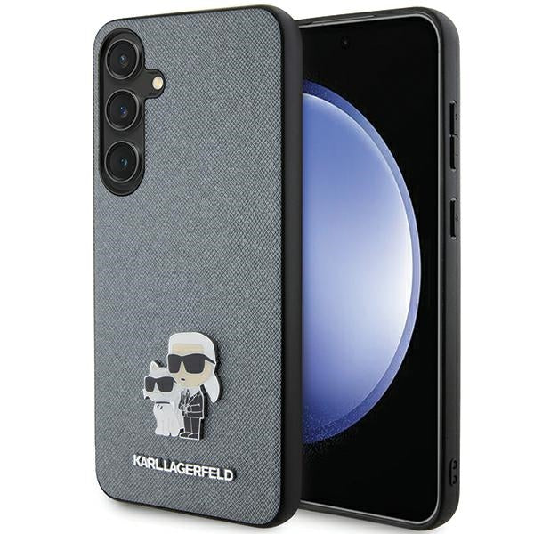 Estojo Karl Lagerfeld Saffiano Karl&Choupette com Pino Metálico para Samsung Galaxy S24+ - cinza