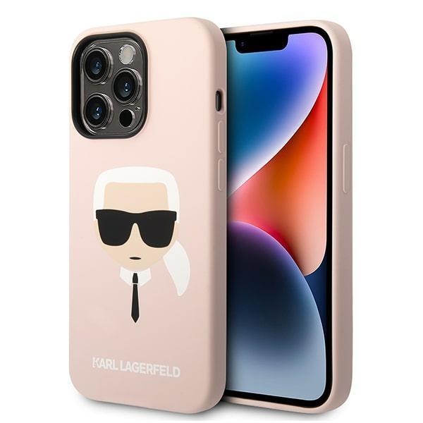 Capa Karl Lagerfeld de Silicone com Cabeça do Karl MagSafe para iPhone 14 Pro - rosa claro