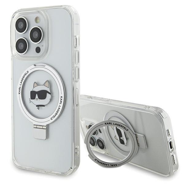 Etui Karl Lagerfeld Ring Stand Choupette Head MagSafe para iPhone 15 Pro Max - branco