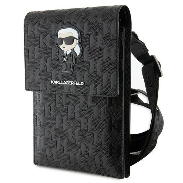 Bolsa Karl Lagerfeld Saffiano Monogram Ikonik - preta