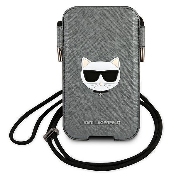 Bolsa Karl Lagerfeld Saffiano Ikonik Choupette Head 6.7'' - cinza