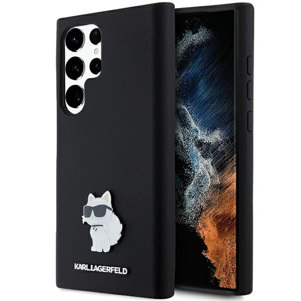 Capa Karl Lagerfeld de Silicone com Pino Metálico Choupette para Samsung Galaxy S23 Ultra - Preta