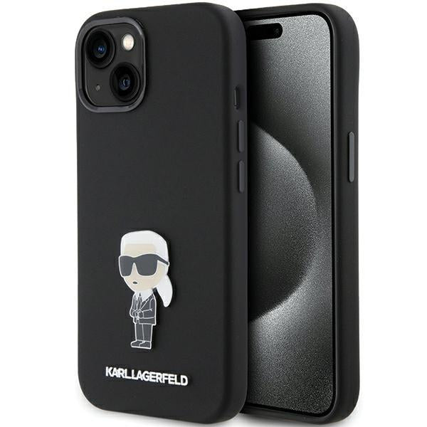 Capa Karl Lagerfeld Silicone Ikonik com Pino Metálico para iPhone 15 Plus / 14 Plus - preta
