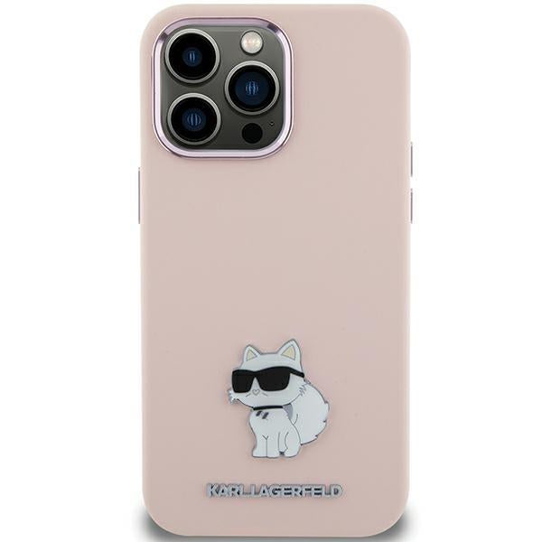 Capa Karl Lagerfeld de Silicone com Pino Metálico Choupette para iPhone 15 Plus / 14 Plus - rosa