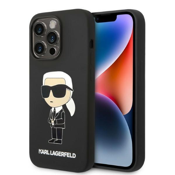 Capa de Silicone Ikonik Karl Lagerfeld para iPhone 14 Pro Max - preta