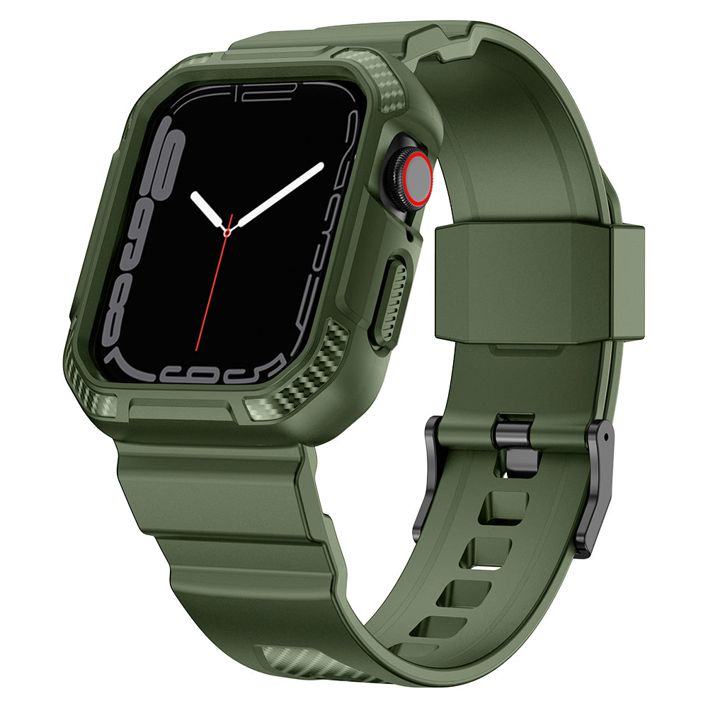 Capa blindada Kingxbar CYF537 2 em 1 para Apple Watch SE, 9, 8, 7, 6, 5, 4, 3, 2, 1 (45, 44, 42 mm) com pulseira verde
