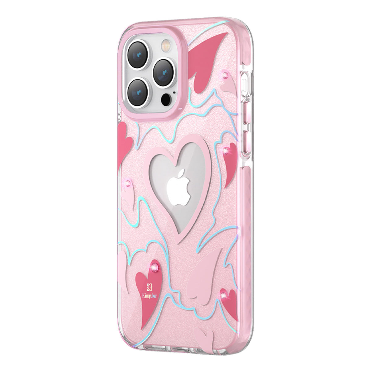 Capa Kingxbar Heart Star Series para iPhone 14 Pro Max com estrelas e coração rosa.
