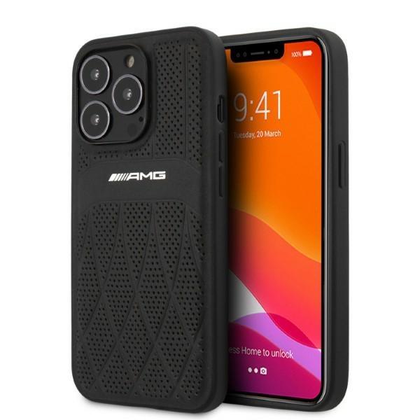 Capa AMG de Couro com Linhas Curvas para iPhone 13 Pro Max - preta