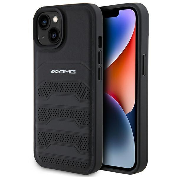 Capa AMG de Couro com Linhas em Relevo para iPhone 15 Plus - preta