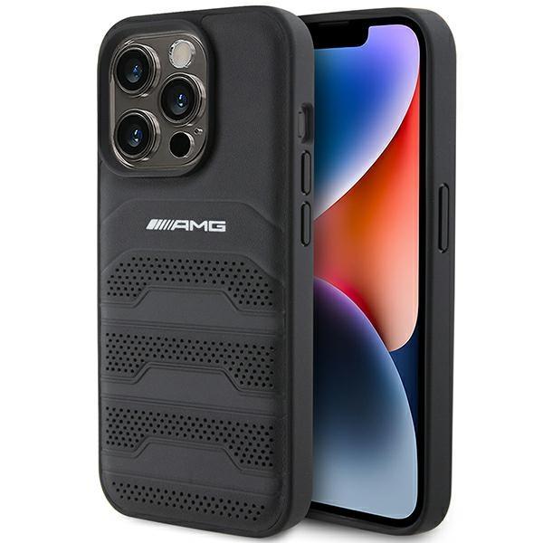 Capa AMG de Couro com Linhas em Relevo para iPhone 15 Pro - preta