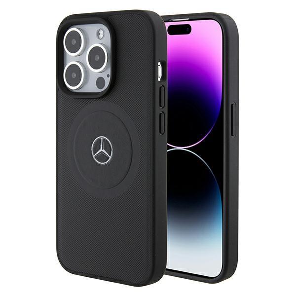 Capa Mercedes Crossed Lines Pattern Leather MagSafe para iPhone 15 Pro Max - preta