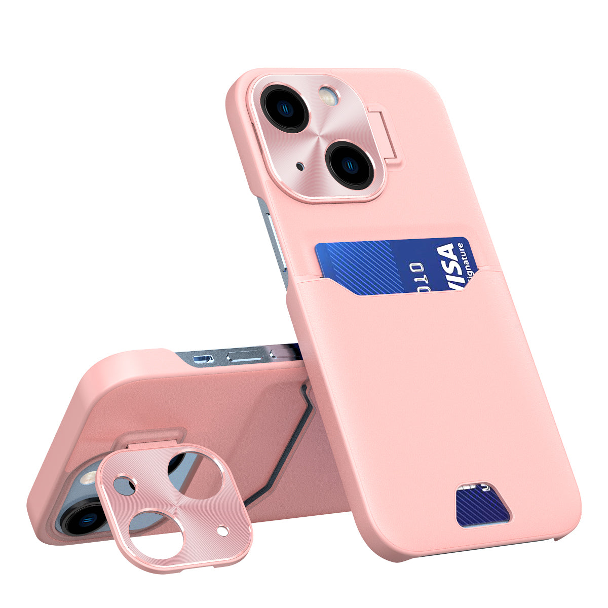 Capa de Couro com Suporte para iPhone 14 Plus, Capa Carteira com Porta-Cartões e Suporte na Cor Rosa